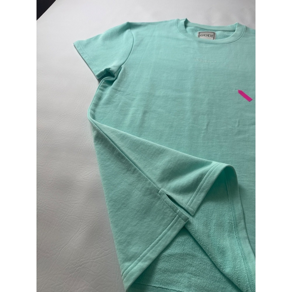 GODI Mens Short Sleeve French Terry Sweatshirt Mint Green Crew Neck Small 00497 - Picture 4 of 6